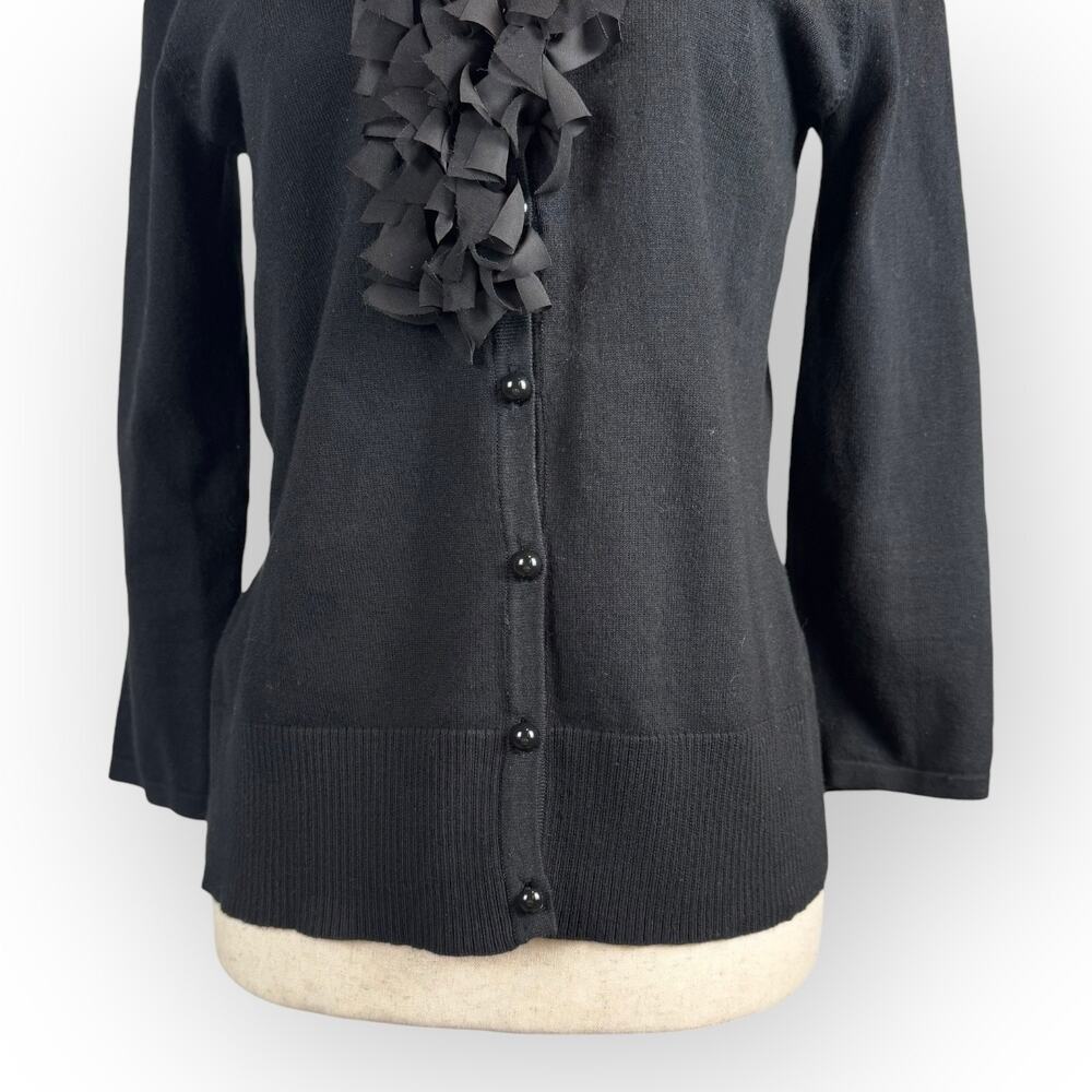 Black Button Down‎ V-Neck Cardigan with Ruffles Small - Picture 4 of 7